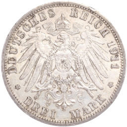 Монета 3 марки 1911 года А Германия (Пруссия)