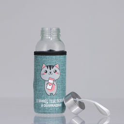 Бутылка для воды стеклянная в чехле Котик, 350 мл