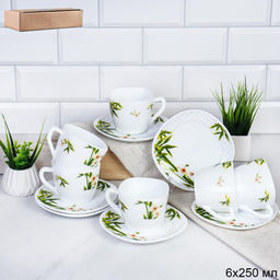 Чайный набор 12 предметов 250 мл квадратная / GRAY-FXB220/12 (6773) /уп 8/ Бамбук с орхидеей