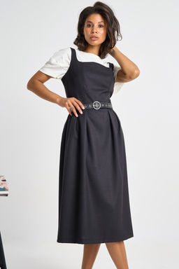 Сарафан офисный полуприлегающего силуэта черный - Fly фото 9