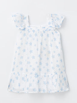 Kare Yaka Kolsuz ?i?ek Desenli K?z Bebek Elbise