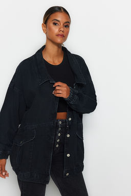 Siyah Cep Detayl? Oversize Denim Ceket TWOSS21CE0289 - Trendyolmilla фото 2