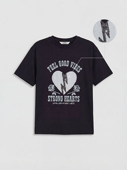 Bask?l? Ta? Detayl? K?z ?ocuk Ti??rt