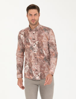 Рубашка Pierre Cardin Acik Kahverengi Slim Fit светло-коричневая