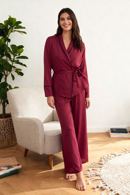 Trendyolmilla Bej Kusakl? Biye Detayl? Kruvaze Viskon Hamile Dokuma Pijama Tak?m? THMAW22PT1109  фото 53