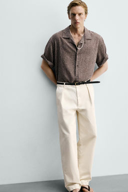Рубашка Zara Relaxed Fit Jacquard Cuadros коричневая