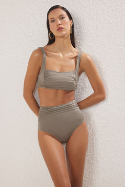 Haki Toparlay?c? Yuksek Bel Hipster Core Bikini Alt? TBESS20BA0018