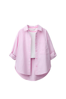 PACK CAMISA RAYAS CON CAMISETA RIB CUELLO CONTRASTE / Rosa