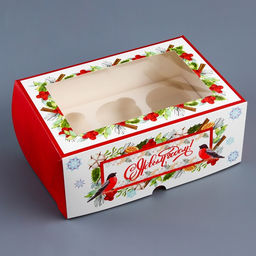 Цена за 2 шт. Коробка для 6 капкейков с окном подарочная новогодняя упаковка «С Новым годом», 25×17×10 см