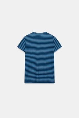 CAMISETA RAYAS ALGOD?N Y LINO / Azul / ?ndigo