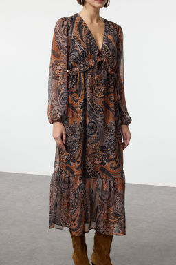 Trendyolmilla Siyah F?rf?rl? Midi Astarl? Sifon Midi Dokuma Elbise TWOAW25EL00336  фото 4