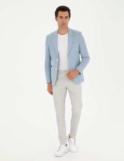 A__k Mavi Slim Fit Keten Kar___ml_ Ceket