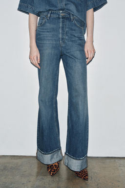 ZW COLLECTION MID-WAIST TURN-UP HEM JEANS - Zara фото 3