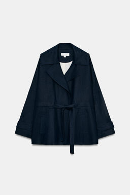 CHAQUETA TRENCH CON LINO CINTUR?N / Marino - Zara фото 8