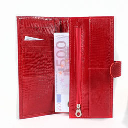 Портмоне женское Croco-ПР-950 с хлястиком натуральная кожа 2 отд, 13 карм, красный игуана (73) 212240  фото 3