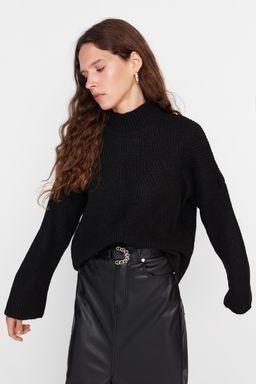 Siyah Yumusak Dokulu Basic Triko Kazak TWOAW22KZ0474