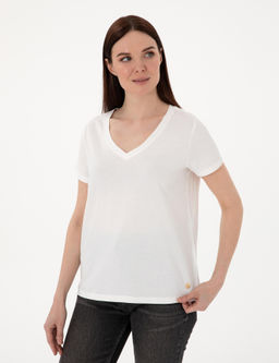 Beyaz Regular Fit V Yaka Basic Ti__rt - Pierre cardin фото 3