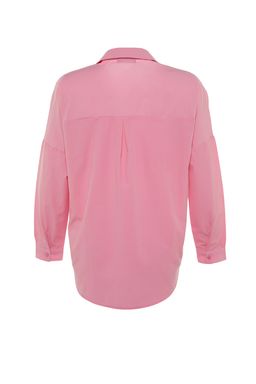 Pembe Pamuklu Oversize Genis Kal?p Dokuma Gomlek TWOSS22GO0669