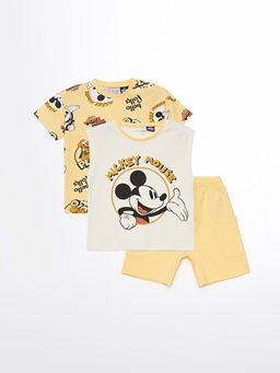 Bisiklet Yaka Mickey Mouse Bask?l? Erkek Bebek 3l? Tak?m