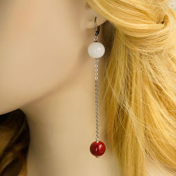 Серьги из муранского стекла LS3350/красный,белый