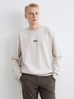 Bisiklet Yaka Bask?l? Erkek Kal?n Sweatshirt
