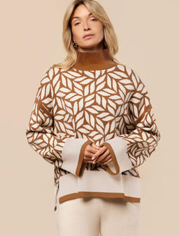 VILATTE / Свитер с боковыми разрезами двуслойной жаккардовой вязки с кашемиром  фото 5