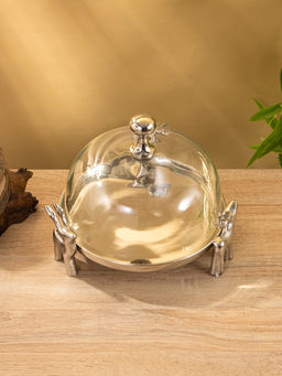 Тортовница со стеклянной крышкой «Олени», 23×23×20 см, алюминий