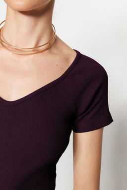 Murdum Fitted/Vucuda Oturan Fitilli Pamuk Esnek Orme Bluz TWOSS21BZ0579