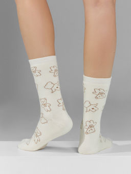 Цена за 5 пар! Носки женские кремовые с узором в виде медвежат молочный 375K-2546 - Mark formelle фото 2