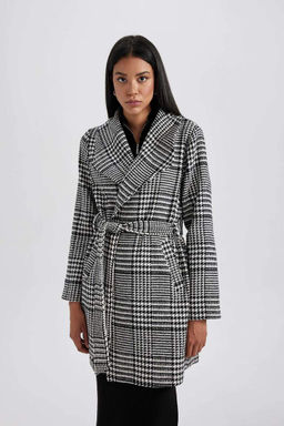 Пальто каше стандартного кроя с клетчатым узором - Defacto фото 3
