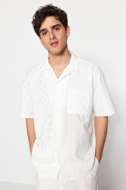 TRENDYOL MAN Limited Edition Beyaz Oversize Brode Bloklu Yazl?k Gomlek TMNSS23GO00135 - Trendyolmilla фото 9