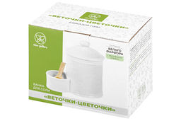 Банка д/соли 500 мл 15,5*10*14,5 см "Веточки-цветочки" с деревянной ложкой и крышкой