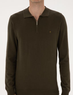Haki Slim Fit Polo Yaka Fermuarl_ Basic Triko Kazak - Pierre cardin фото 6