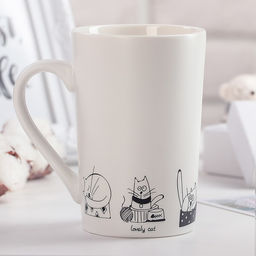 Кружка фарфоровая Доляна День кота, 380 мл, цвет белый  фото 2