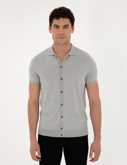 A__k Gri Slim Fit D__meli Polo Yaka Keten Kar___ml_ Triko Ti__rt