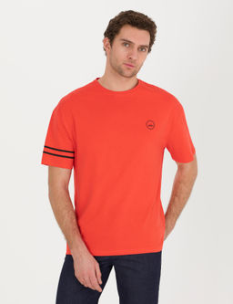 K_rm_z_ Bisiklet Yaka Oversize T-Shirt