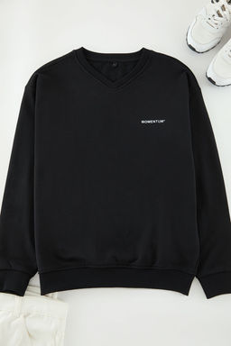 TRENDYOL MAN Bordo Unisex Oversize/Genis Kesim Ici Polarl? V Yaka Bask?l? Sweatshirt TMNAW25SW00157 - Trendyolmilla фото 6