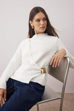 Ekru Selanik Aksesuar Detayl? Anvelop Uzun Kollu Orme Bluz TWOAW26BZ00115