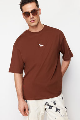 TRENDYOL MAN Siyah Oversize/Genis Kesim K?sa Kol Manzara Nak?sl? %100 Pamuklu T-Shirt TMNSS23TS00243 - Trendyolmilla фото 4