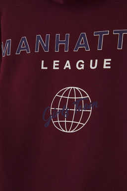 Bordo Pamuklu Slogan Bask?l? Kapusonlu Oversize Orme Unisex Cocuk Sweatshirt TKDAW26SW00010 - Trendyolmilla фото 4