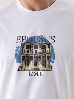 Bisiklet Yaka Bask?l? Penye Erkek Ti??rt