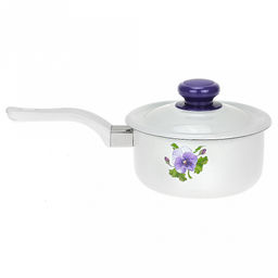 "Анютины глазки" Ковш эмалированный 0,6л, металлическая крышка (Россия)