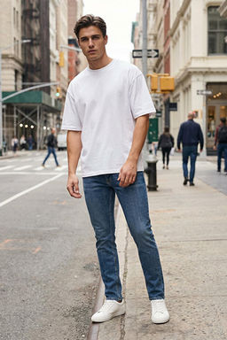Koyu Mavi Esnek Kuma_ Kahve Eskitme G_r_n_ml_ Skinny Fit Dar Kesim Jeans Kot Pantolon TMNAW23JE00047