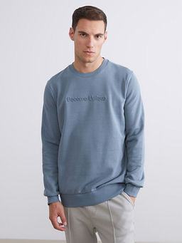 Bisiklet Yaka Bask?l? Erkek Sweatshirt