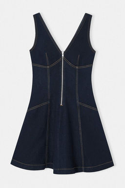 Limited Edition Koyu Mavi Fermuar Detayl? Volanl? Mini Denim Elbise TWOSS26EL00388