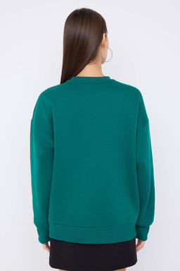 Teen Zumrut Yesili Ay?c?k Nak?sl? Oversize Ici Polarl? Orme Sweatshirt TWOAW26SW00197 - Trendyolmilla фото 7