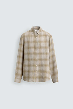 CAMISA CUADROS MEZCLA LINO / Crudo/Amarillo - Zara фото 7