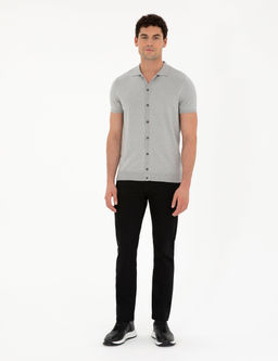 A__k Gri Slim Fit D__meli Polo Yaka Keten Kar___ml_ Triko Ti__rt