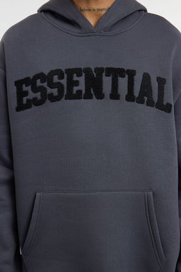 TRENDYOL MAN Antrasit Oversize/Genis Kesim Yaz? Nak?sl? Ici Polar/S?cak Tutan Kapusonlu Sweatshirt TMNAW25SW00180 - Trendyolmilla фото 4
