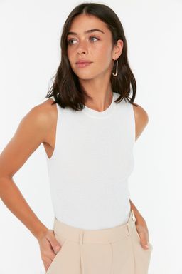 Ekru Bisiklet Yaka Crop Bluz TWOSS21BZ0098